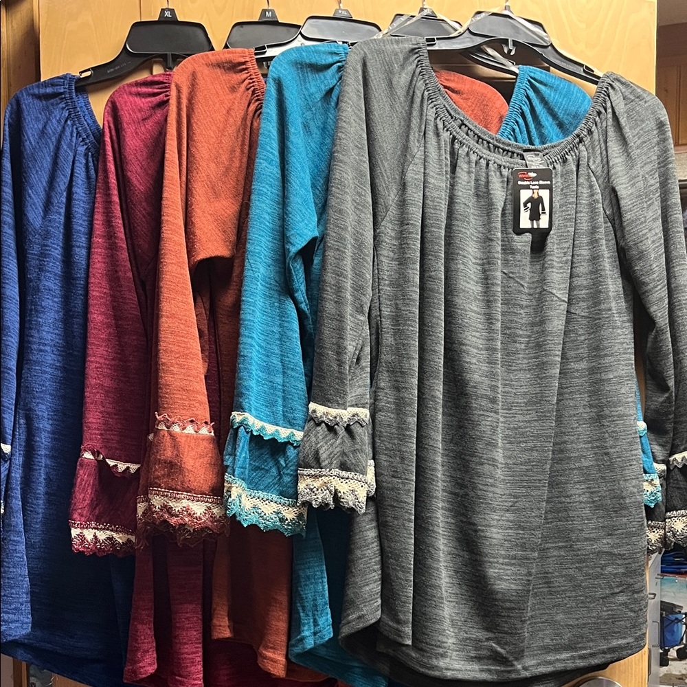 Women's Lace Trim Long Sleeve Tops